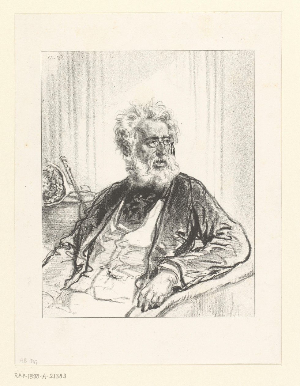 Vieil homme à la barbe blanche et aux lunettes - Paul Gavarni