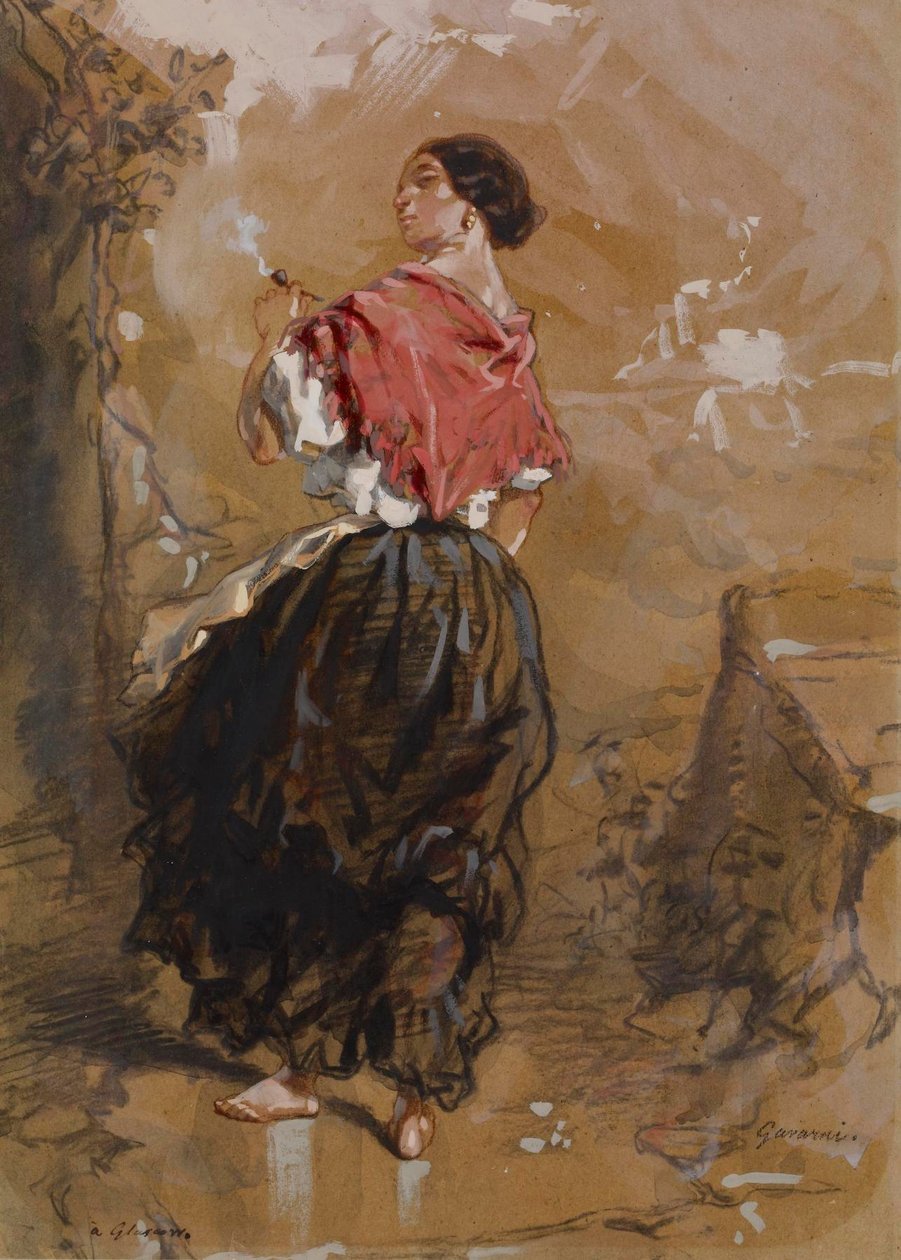 Jeune paysanne fumant - Paul Gavarni