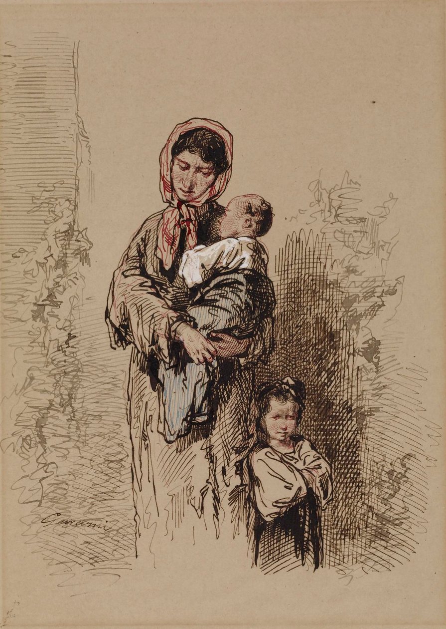 Paysanne avec deux jeunes enfants - Paul Gavarni