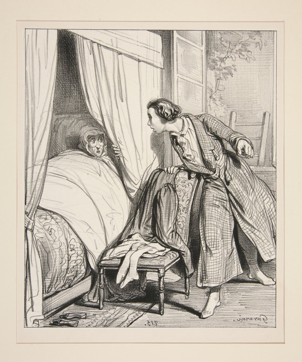 Se tromper de fenetre en cherchant la niece et tomber chez la tante. - Paul Gavarni