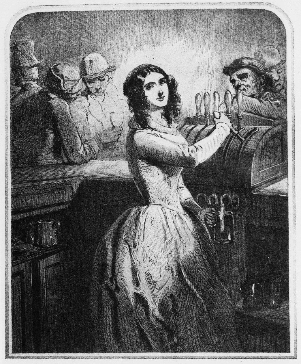 La serveuse au comptoir, dessin par Gavarni - Paul Gavarni