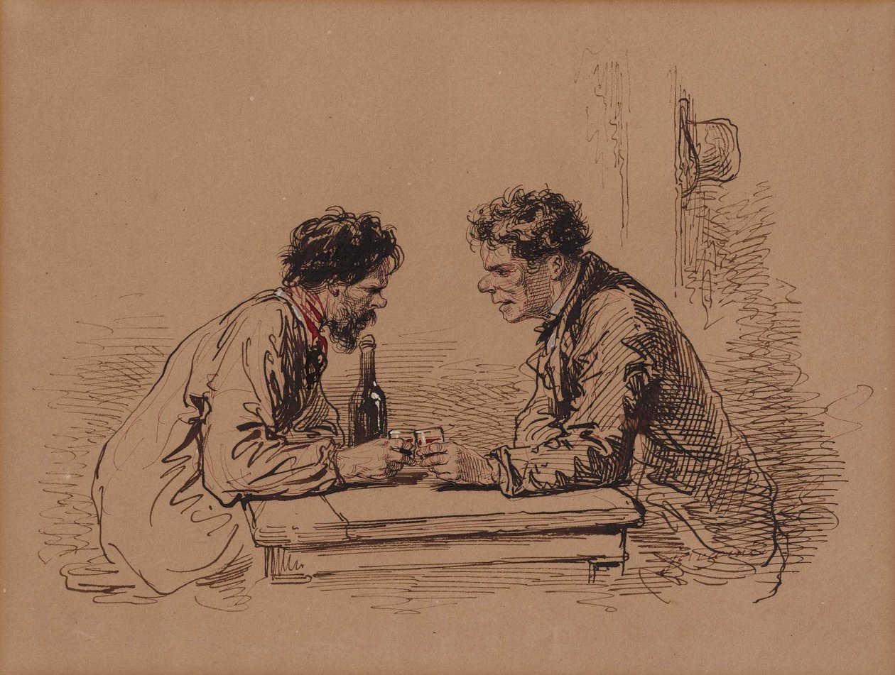 Deux hommes à table avec du vin - Paul Gavarni
