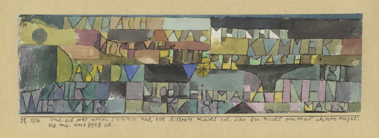Ah, comme ma peine est encore exacerbée quand tu ne daignes même pas soupçonner les émois de mon cœur - Paul Klee
