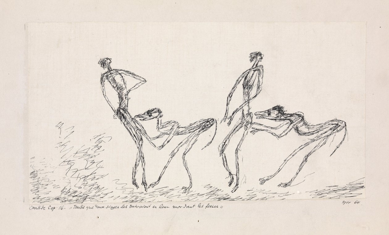 Candide, chapitre 16. Tandis que deux singes les suivaient en leur mordant les fesses, 1911 - Paul Klee