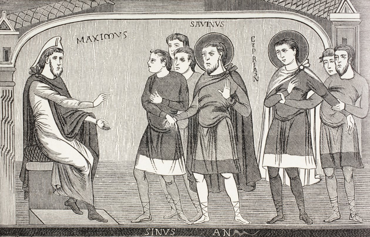 Les saints Savin et Cyprien confessant au proconsul Galerius Maximus qu