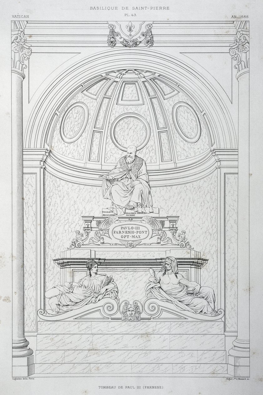 Monument funéraire du Pape Paul III (Farnèse), gravure de La Basilique Saint-Pierre et du Vatican - Paul Marie Letarouilly