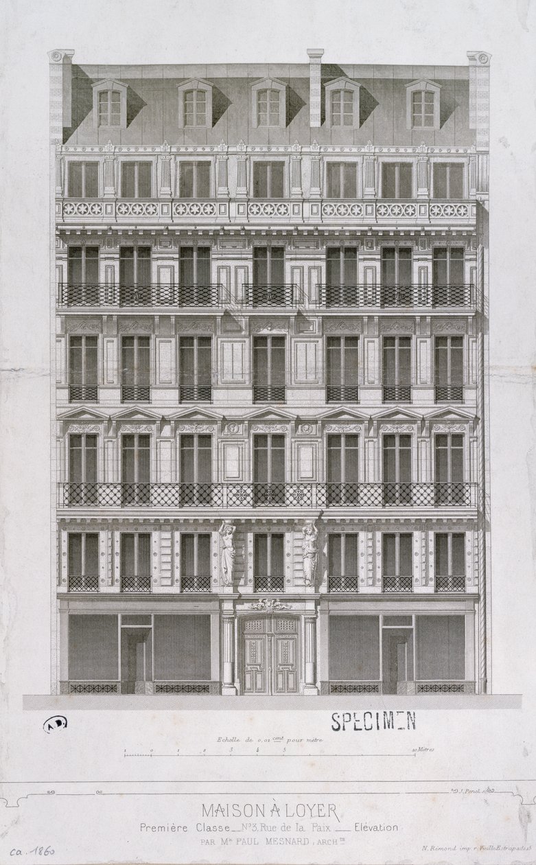 Conception pour un immeuble de style Haussmann dans la rue de la Paix, Paris, vers 1860 - Paul Mesnard