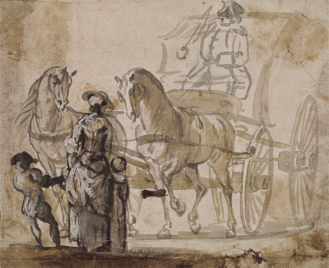 Une voiture et une paire, avec cocher - Paul Sandby