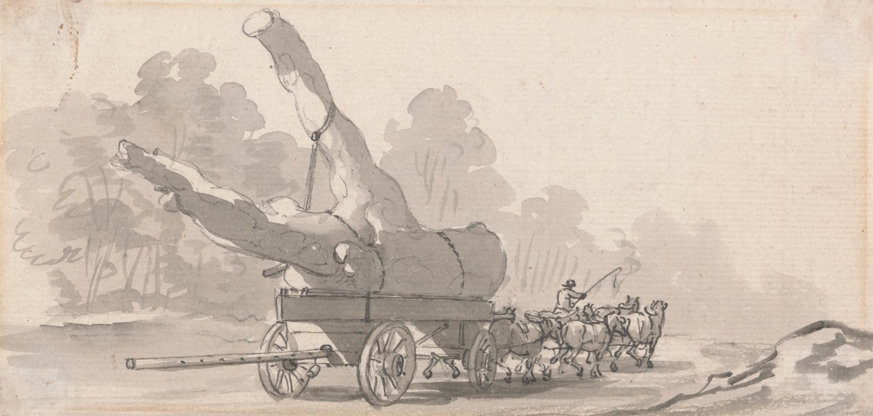 Chariot portant un grand tronc d