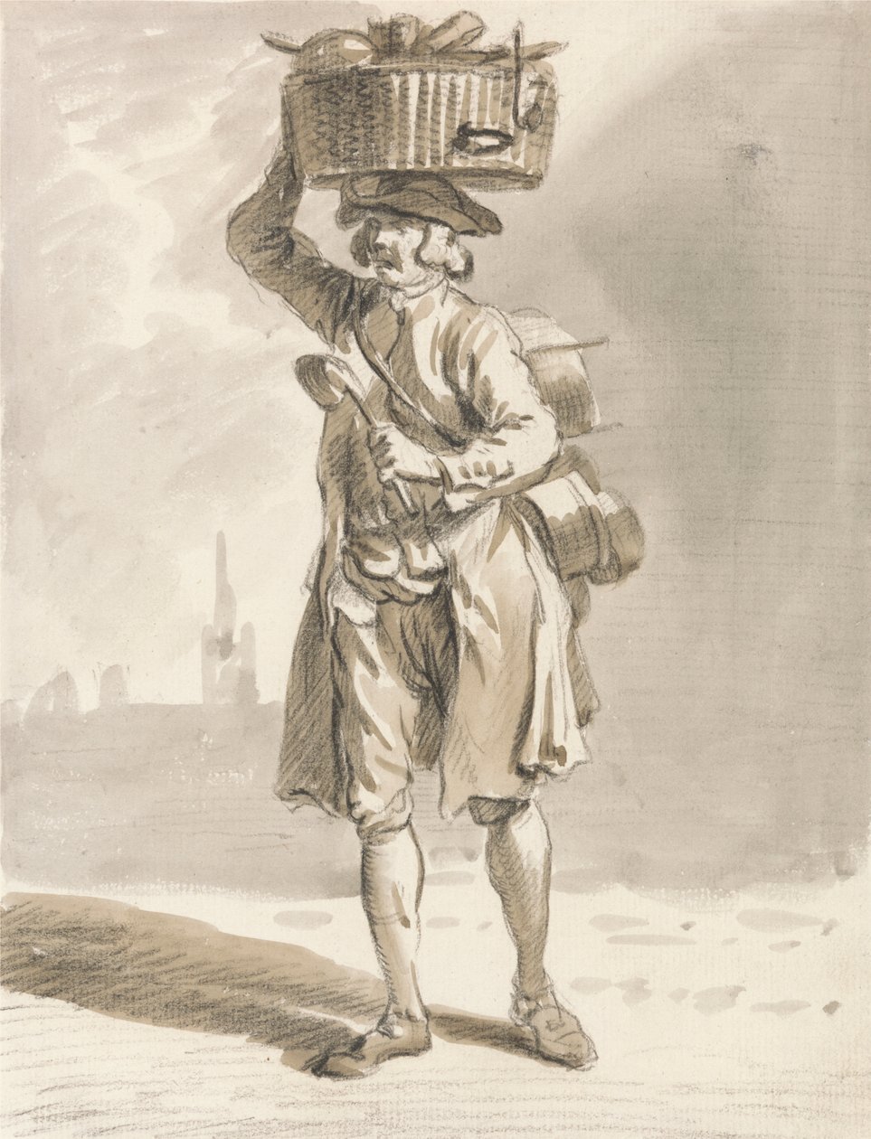 Cris de Londres : Un homme avec un panier (homme vendant des pots et des casseroles) - Paul Sandby