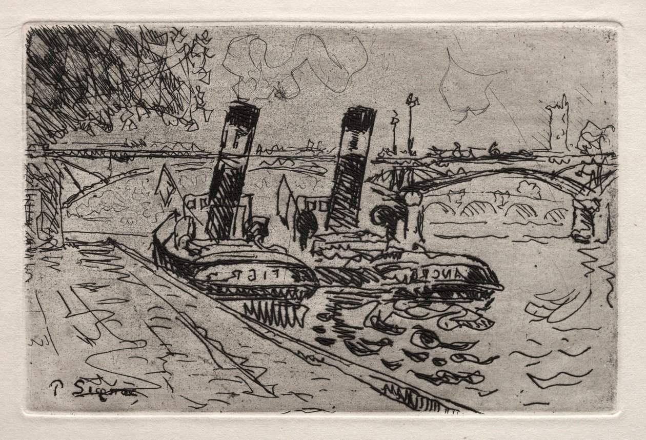 Paris, Le Pont des Arts avec Remorqeurs - Paul Signac