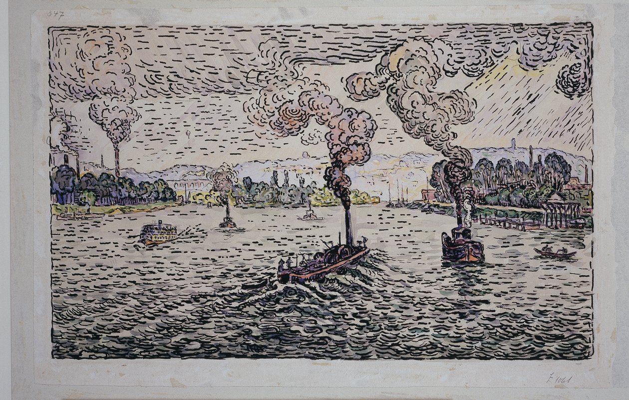 La Seine avec des bateaux à vapeur - Paul Signac