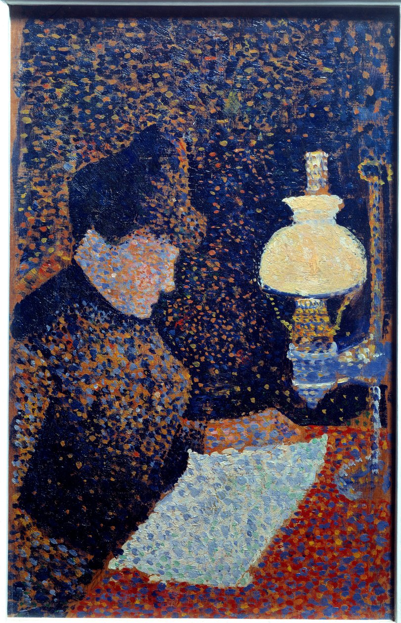 Femme sous la lampe. Pointillisme. Peinture par Paul Signac - Paul Signac