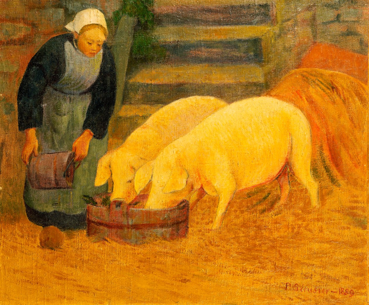Une jeune fille nourrissant deux cochons, 1889 - Paul Sérusier