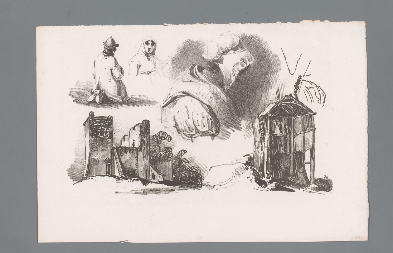 Trois figures et deux ruines (Principes de paysages) - Paulus Lauters