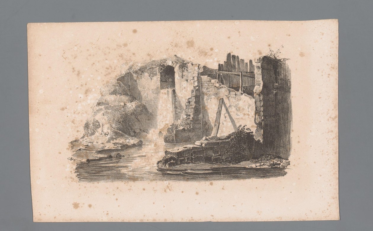 Vue sur une ruine avec cascade - Paulus Lauters
