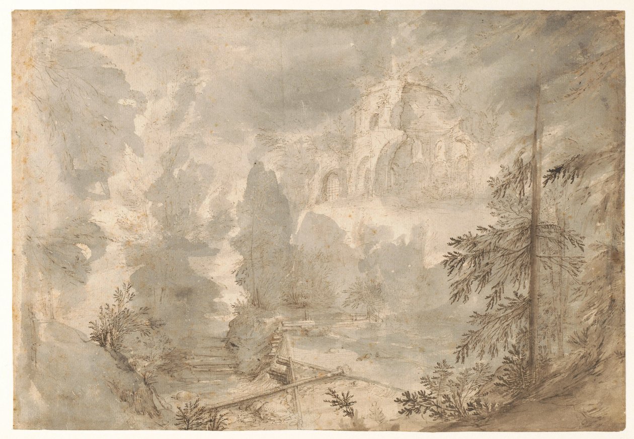Paysage de montagne avec ruines (Paysage du sud de l
