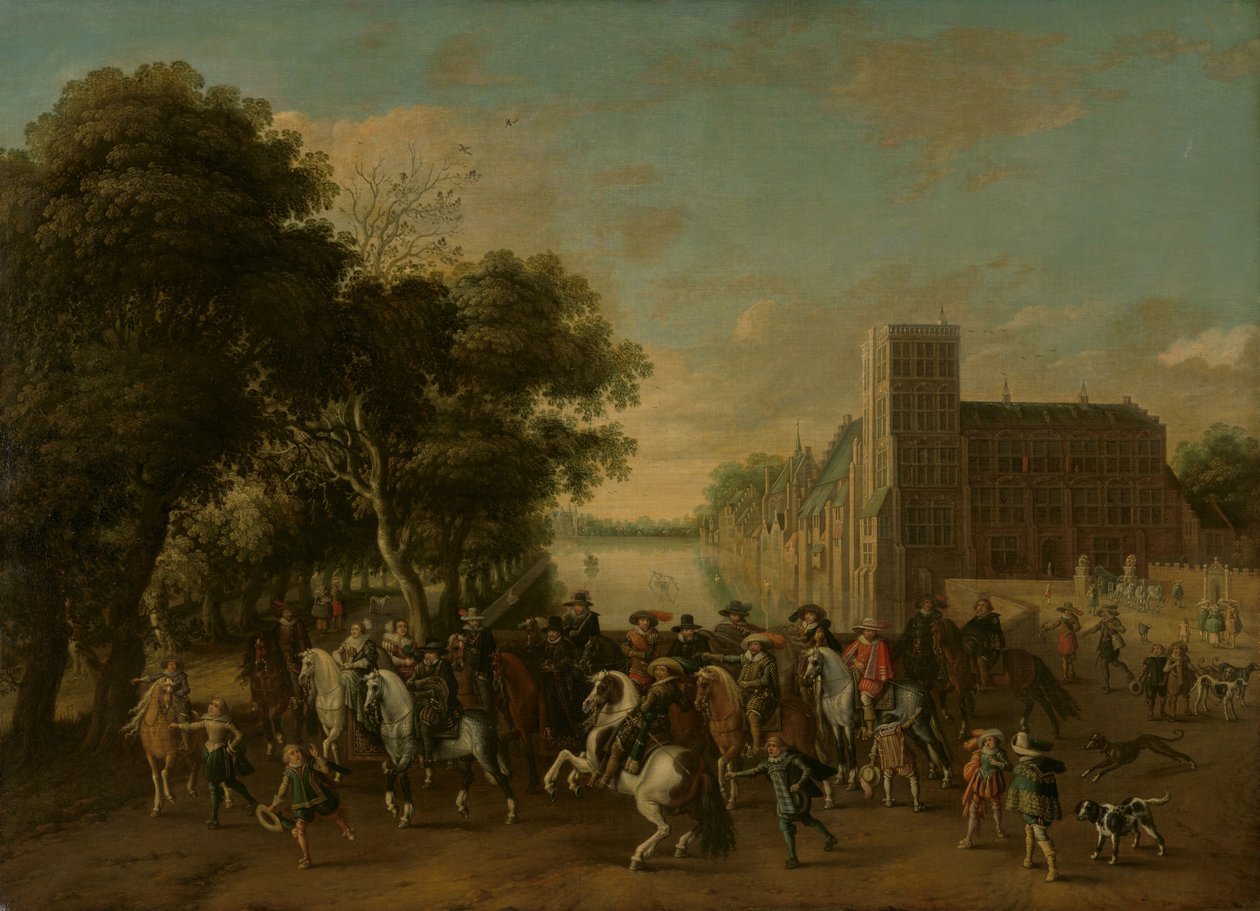 Le prince Maurice, accompagné du prince Frédéric-Henri, de Frédéric V de Bohême et de son épouse Élisabeth Stuart, et d