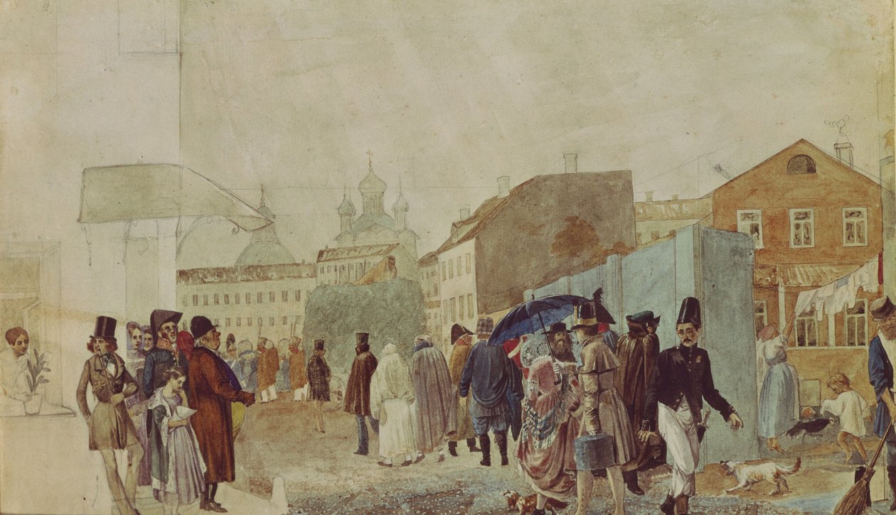 Scène de rue à Moscou pendant la pluie, 1837 - Pavel Andreevich Fedotov