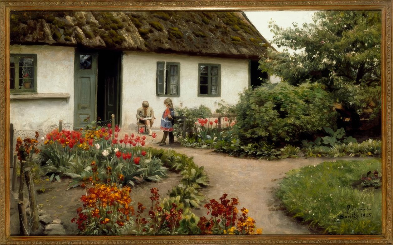 Heure de lecture dans le jardin fleuri - Peder Monsted