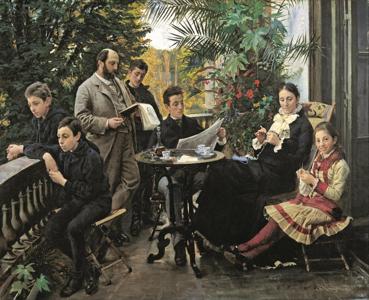 Portrait de la famille Hirschsprung. De gauche à droite Ivar, Aage, Heinrich, Oscar, Robert, Pauline et Ell... - Peder Severin Krøyer
