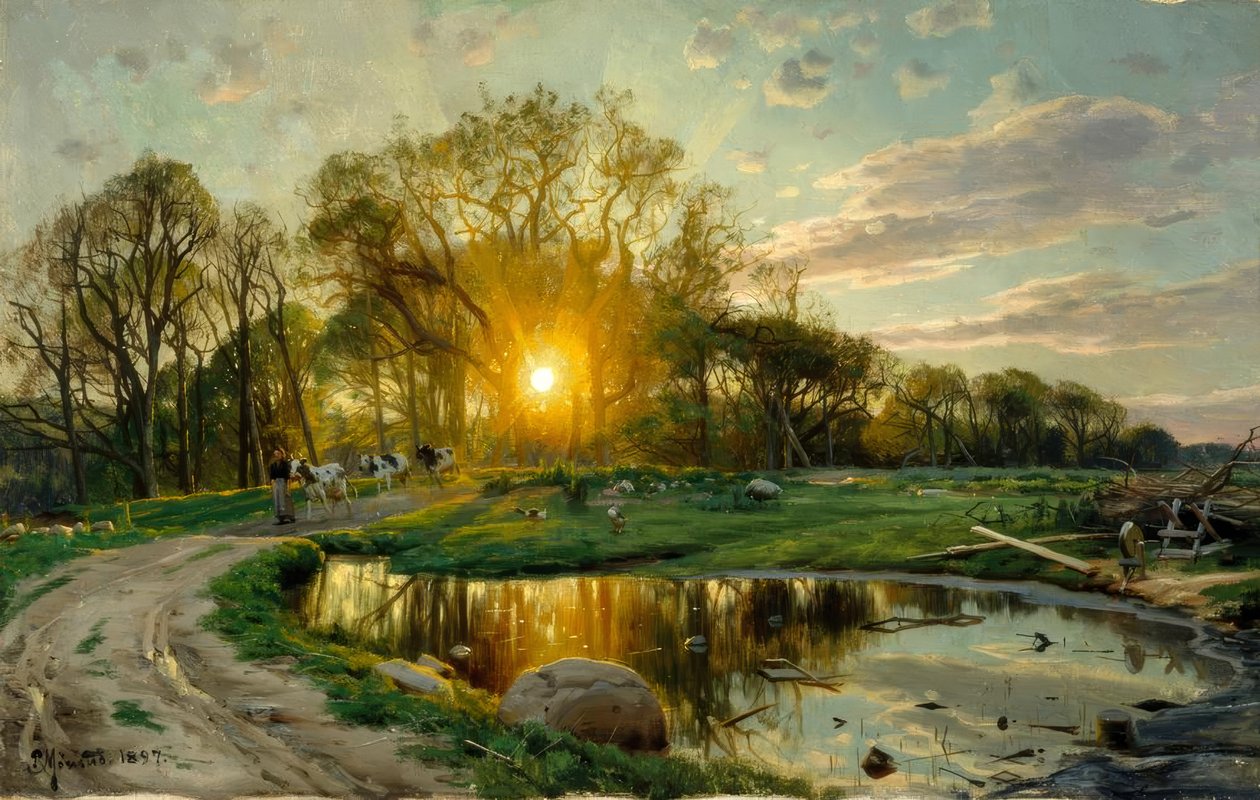 Retour des vaches au coucher du soleil - Peder Monsted