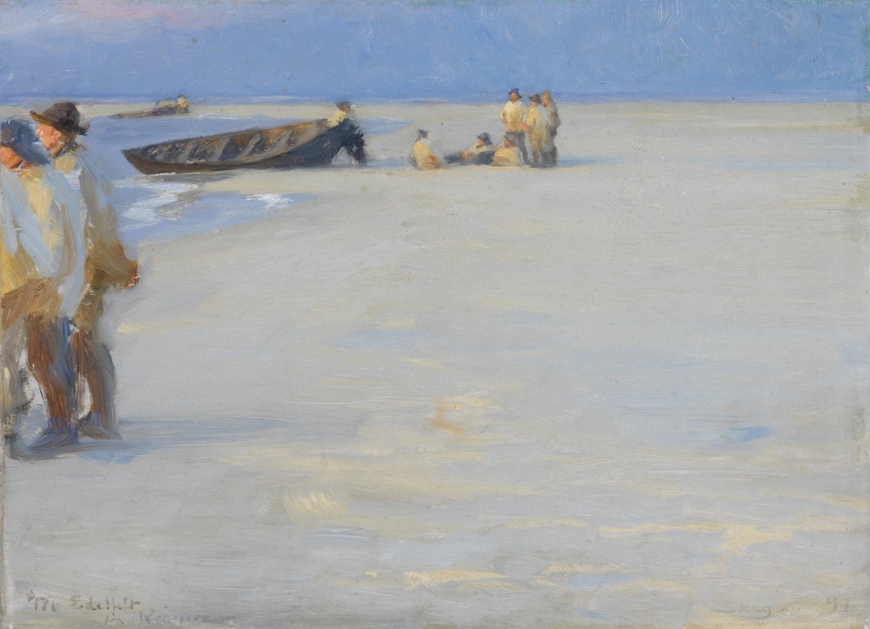 Pêcheurs sur la plage nord de Skagen. Soirée d