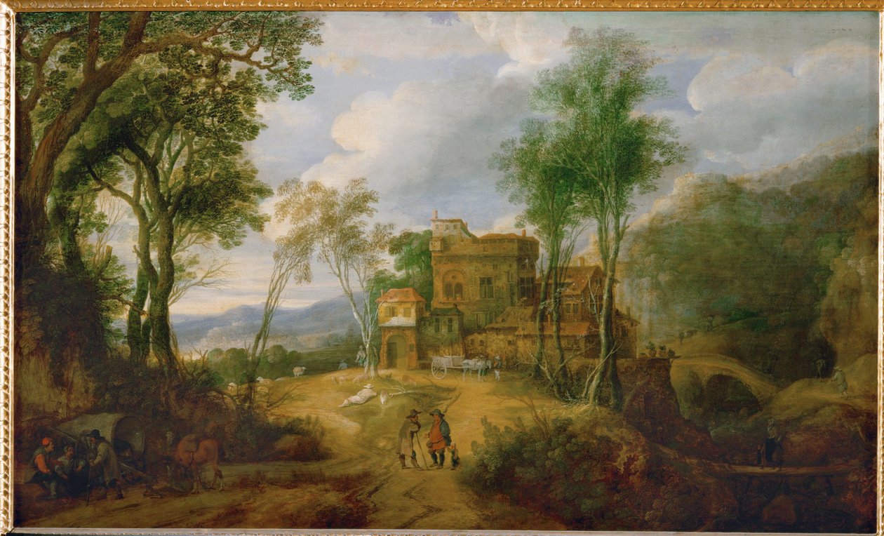 Paysage de montagne avec château (peinture sur bois de chêne) - Peeter Snayers