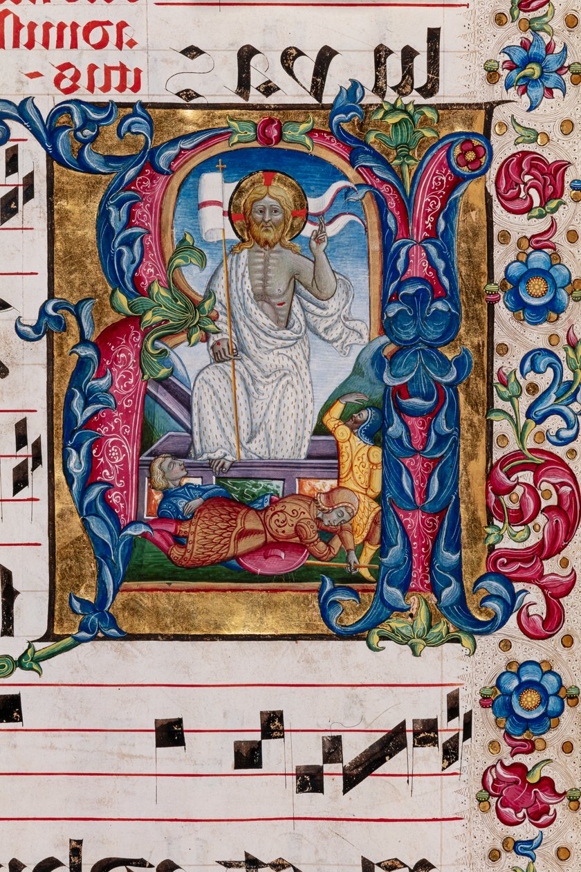 Bibliothèque Piccolomini : livre de chœur, cod. 101.7, ff. 14r avec "Résurrection du Christ" (détail) - Pellegrino di Mariano