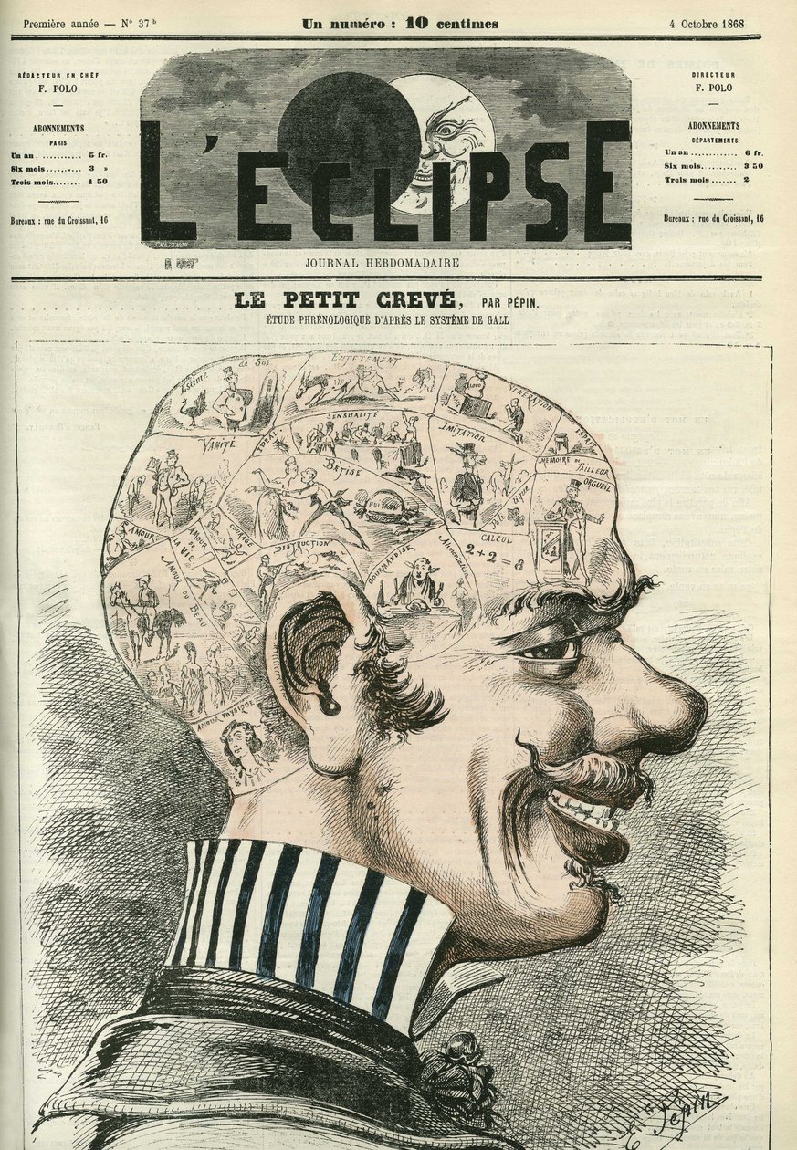 Petit Creve, étudiant la phrénologie. Couverture dans « L
