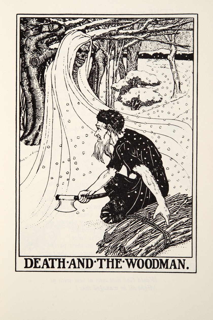 La Mort et le Bûcheron, des Fables de Fontaine, pub. 1905 (gravure) - Percy J. Billingshurst