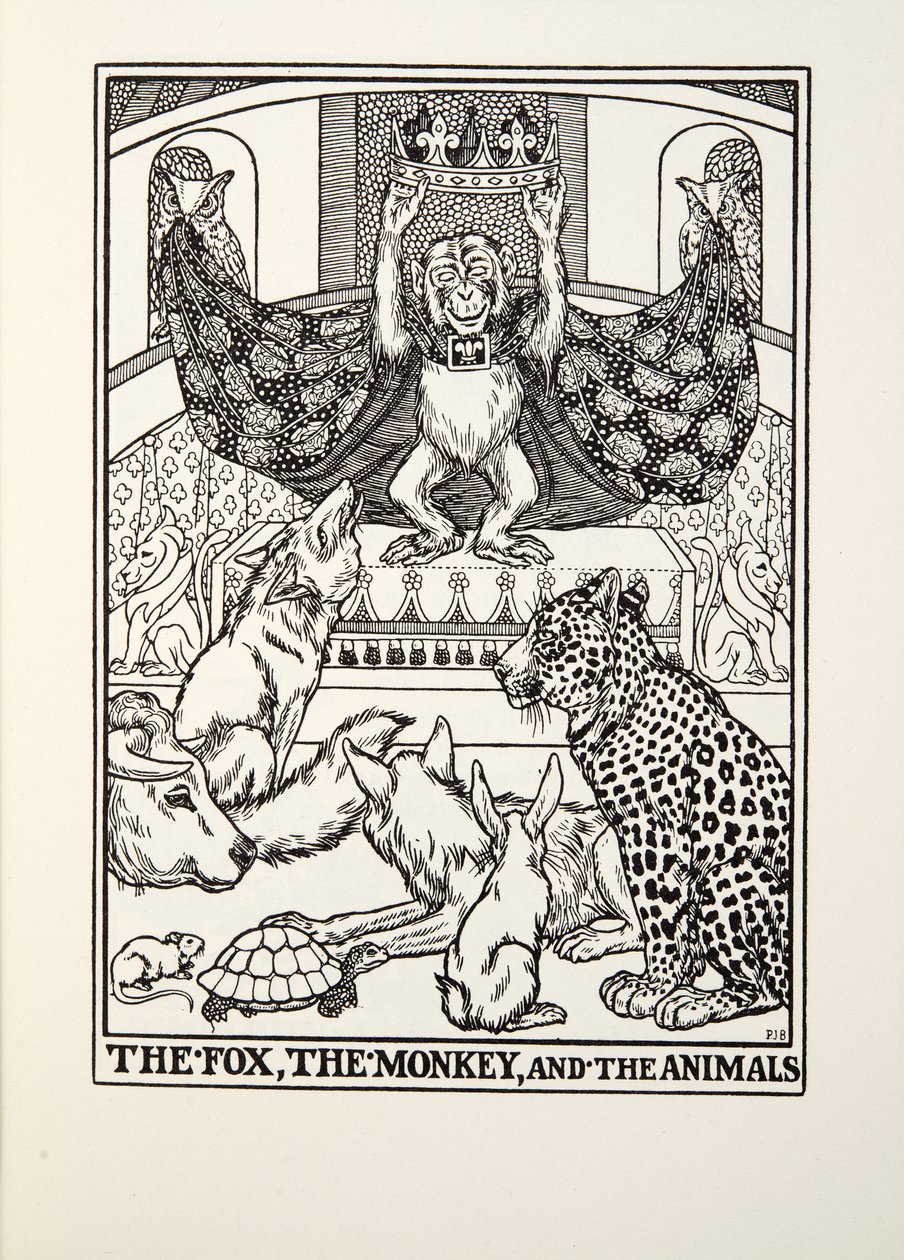 Le Renard, le Singe et les Animaux, des Fables de Fontaine, pub. 1905 - Percy J. Billingshurst