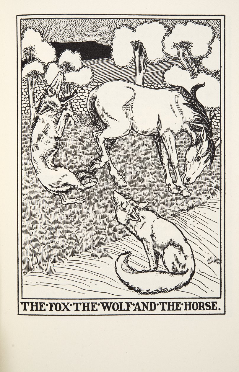 Le Renard, le Loup et le Cheval, des Fables de Fontaine, pub. 1905 - Percy J. Billingshurst