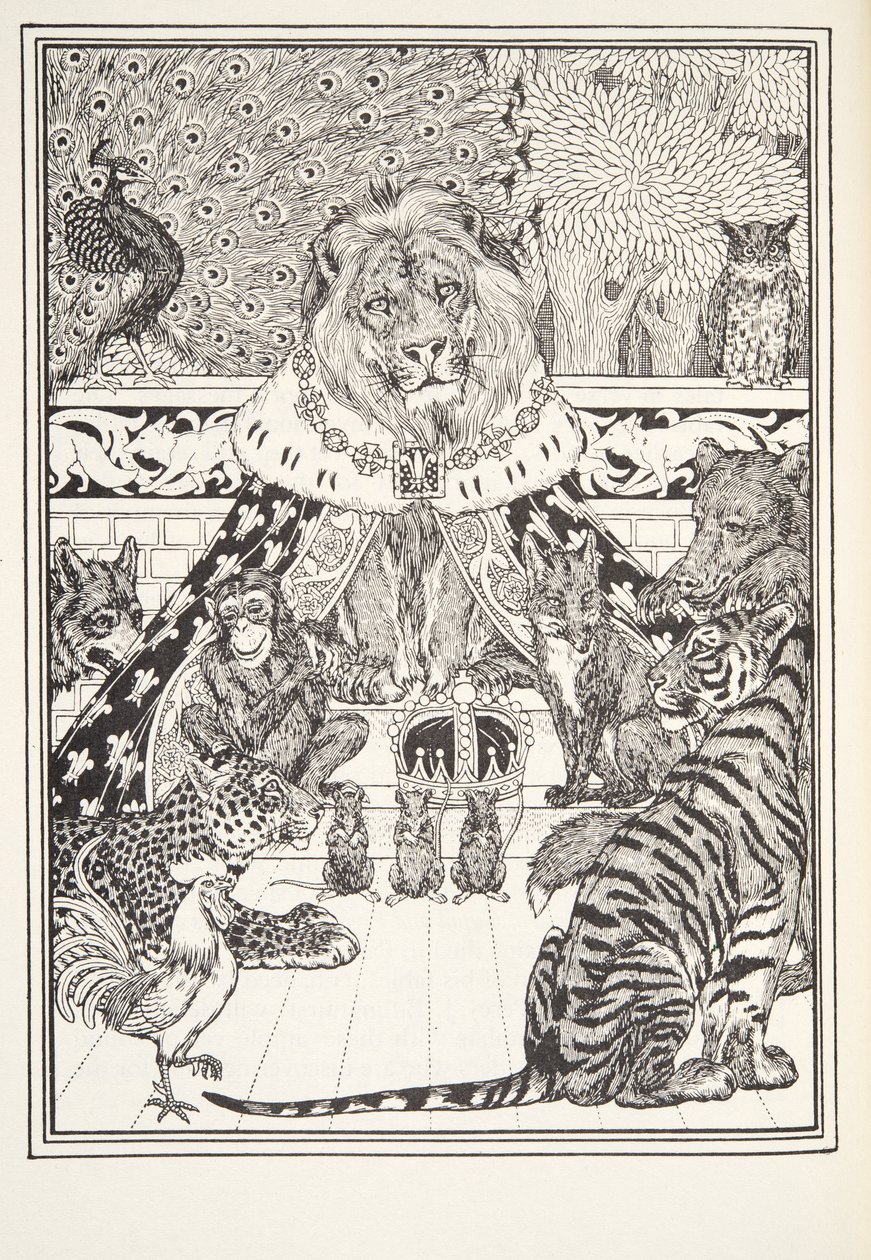 Le Lion et ses associés, Frontispice, des Fables de Fontaine, pub. 1905 - Percy J. Billingshurst