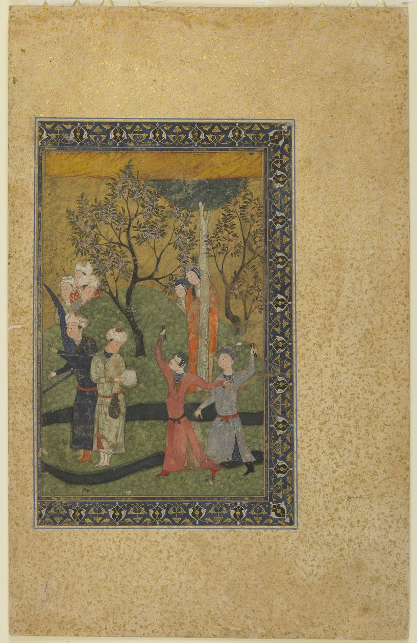 Un prince et une princesse entourés de courtisans dans un jardin, vers 1480 - Persian School