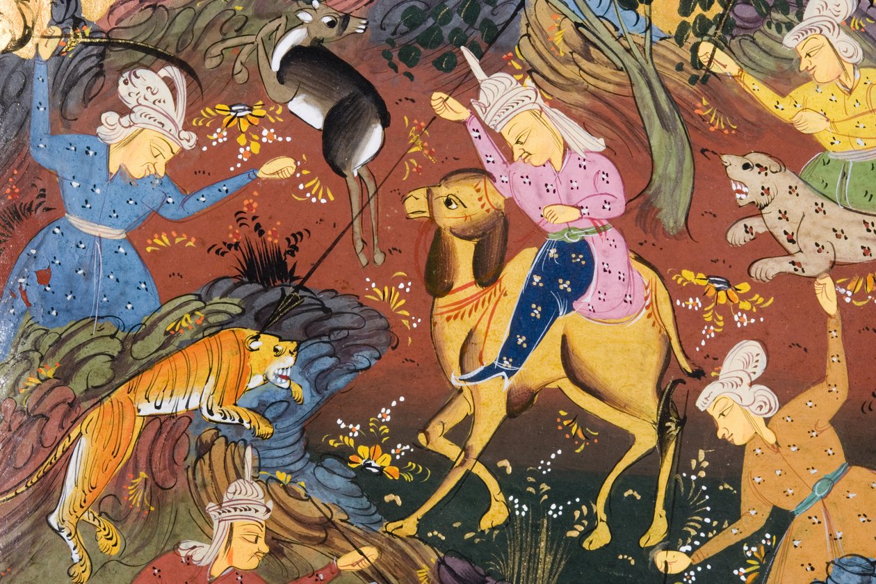 Chasseurs à cheval et à pied tuant des cerfs et des tigres (détail) - Persian School