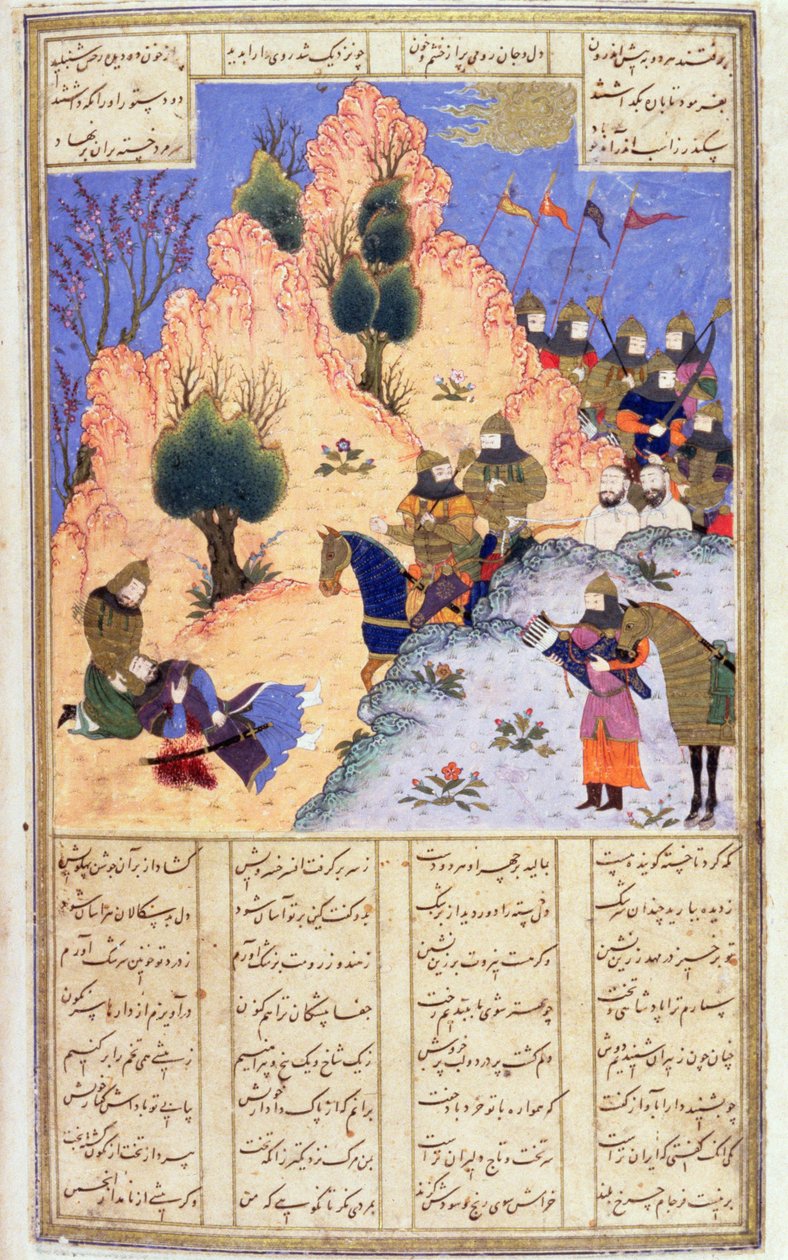 Iskandar réconfortant le mourant Dara, du Shanaman de Firdawsi, c.1440-45 - Persian School