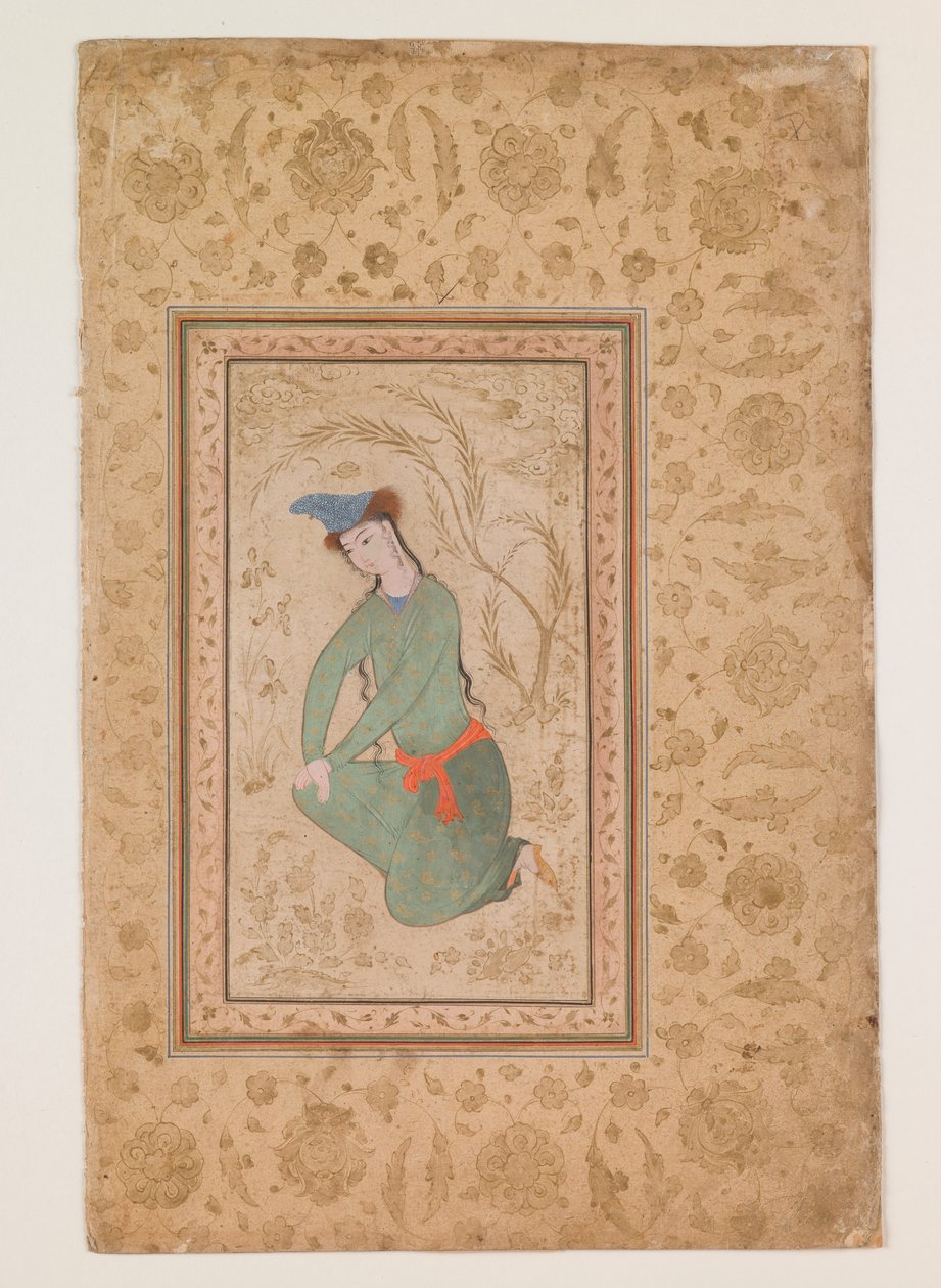 Jeune agenouillé, début du XVIIe siècle (aquarelle sur papier) - Persian School