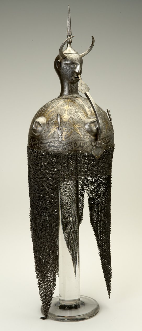 Kulah Khud, casque, vers 1700, modifié dans les années 1800 (fer avec incrustation d