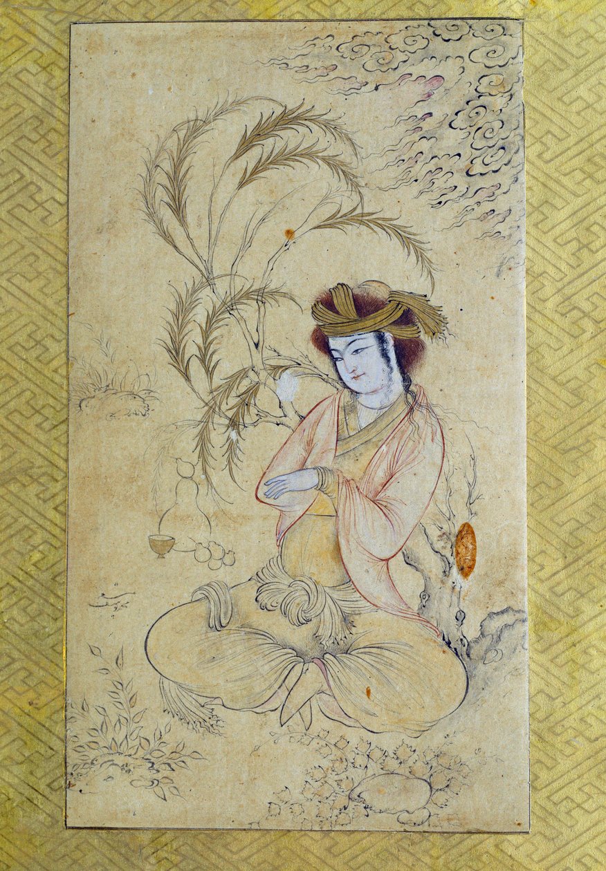 Art persan : Jeune homme sous un saule - Persian School