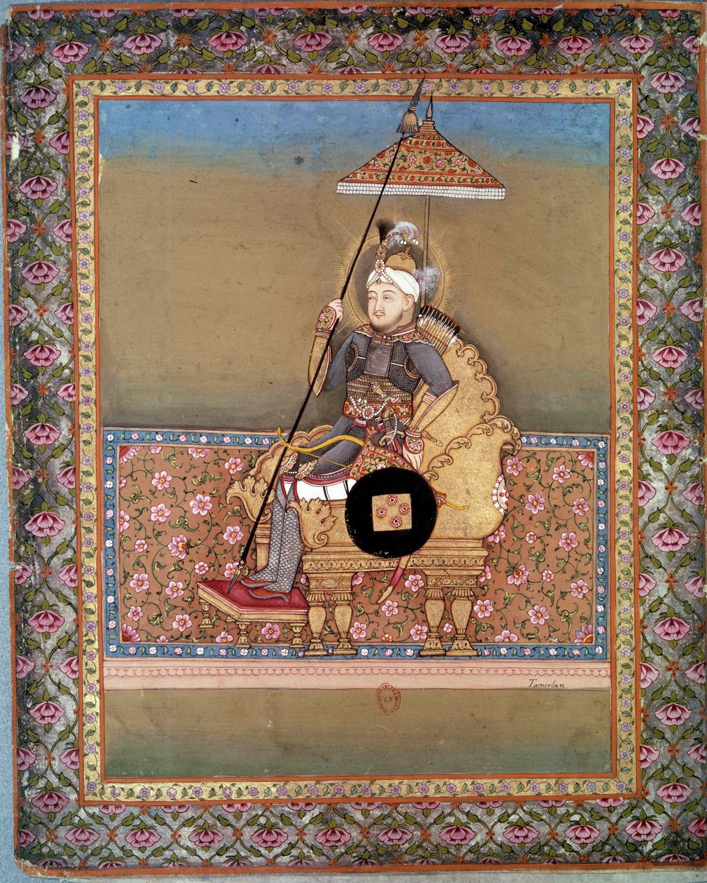 Portrait du chef mongol Tamerlan (1336-1405) (ou Timur Lang, « Timur le boiteux »). Miniature persane du 15e siècle - Persian School