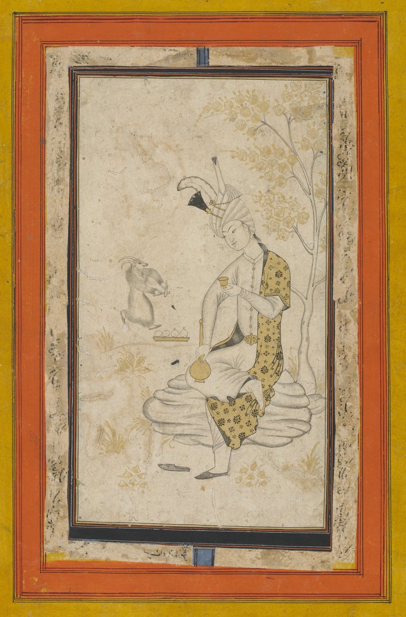 Shah Tahmasp I assis sur un rocher, dynastie safavide - Persian School