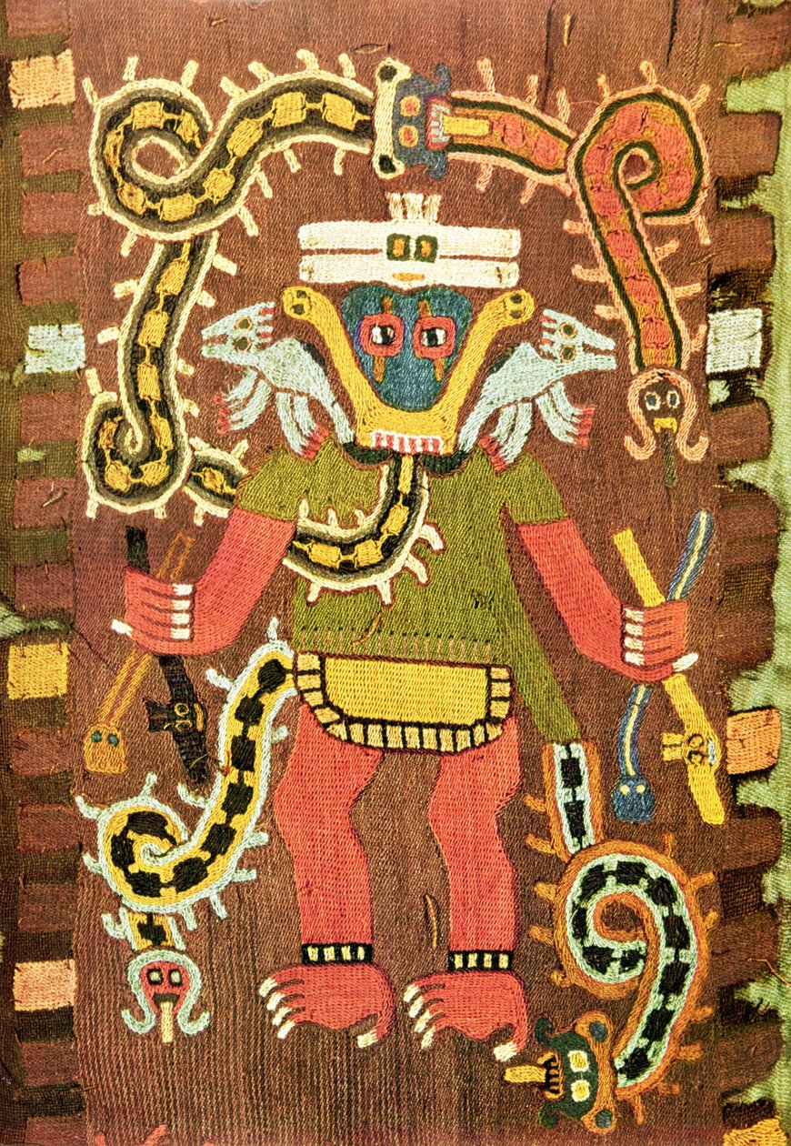 Figure mythologique brodée, style de la nécropole de Paracas - Peruvian School