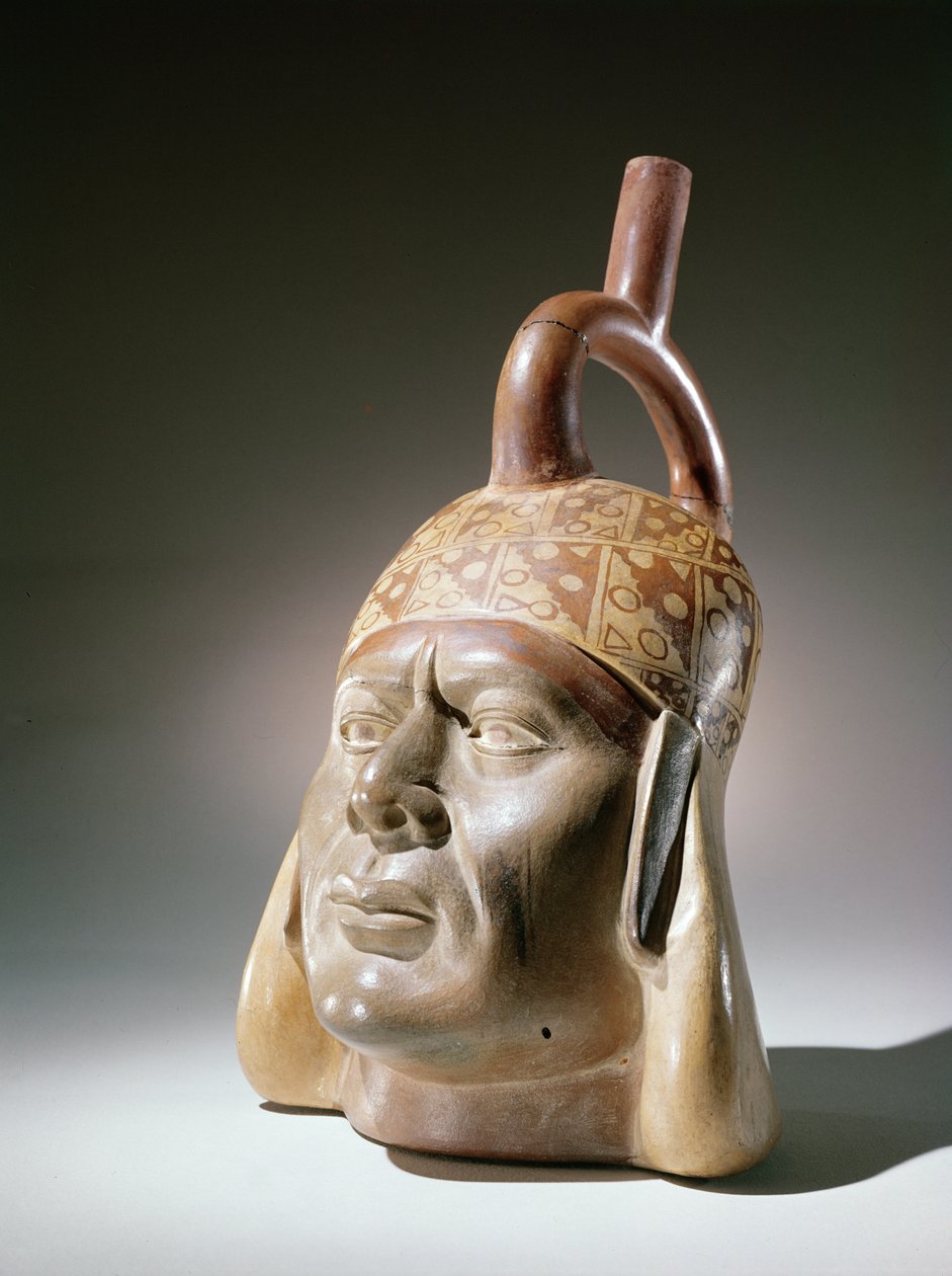 Vase portrait en poterie, Mochica - Peruvian School