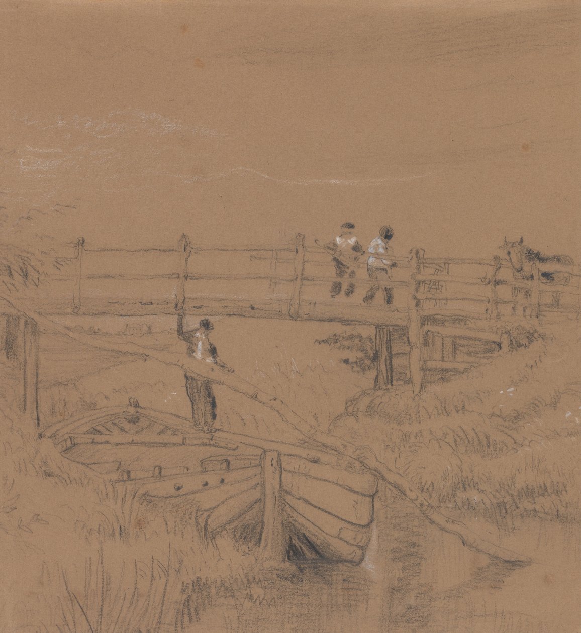 Pont sur un ruisseau avec des figures - Peter de Wint