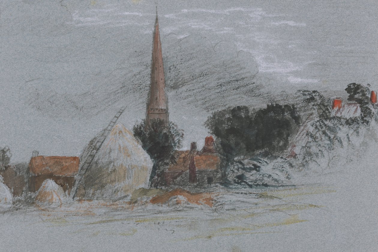 Étude de paysage : une meule de foin près d