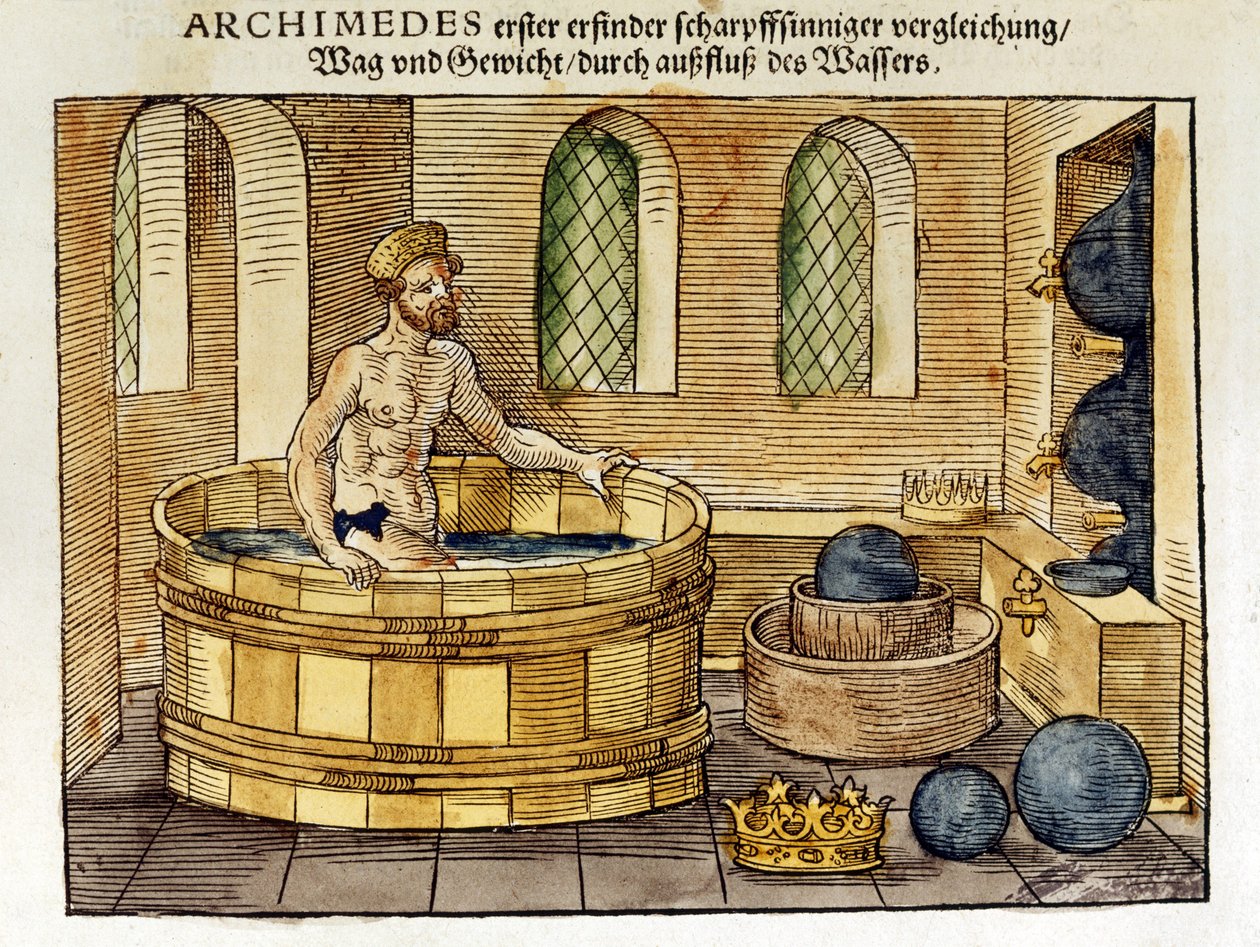 Archimède (c287-212 av. J.-C.) mathématicien et inventeur grec, dans son bain, 1547 - Peter Flötner