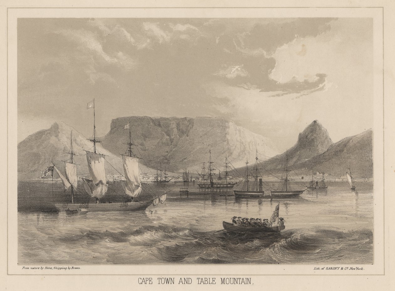 Le Cap et la Montagne de la Table, lithographie par Sarony et Co. - Peter Bernhard Wilhelm Heine