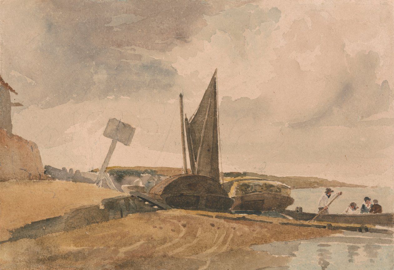 Marée basse, débarquement de bateau - Peter DeWint