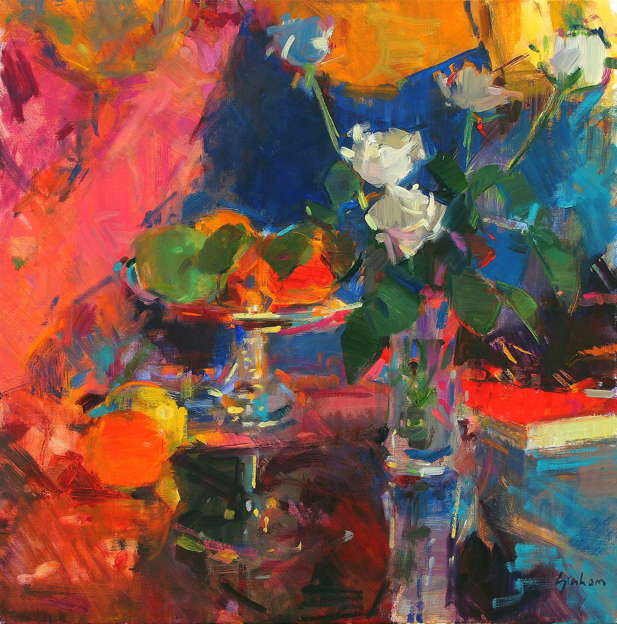 Nature morte avec roses blanches - Peter Graham (Contemporary)